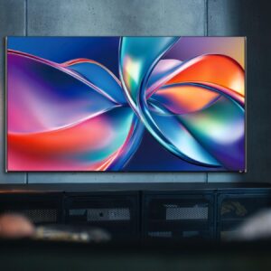 A TV shows swirls of colors
