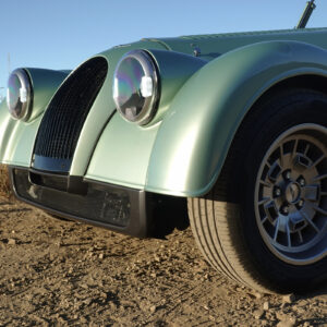 The headlights and fascia of a Morgan Plus Four