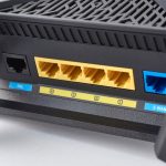Ethernet ports on an Asus router.