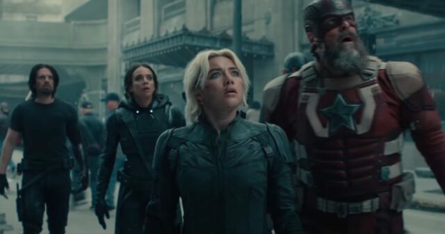 Thunderbolts team looks up at the sky in alarm