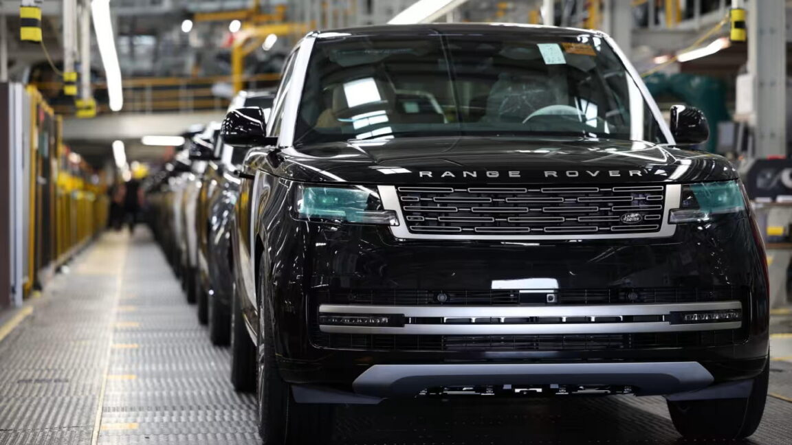 A Land Rover on a production line