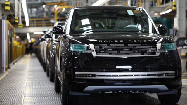 A Land Rover on a production line