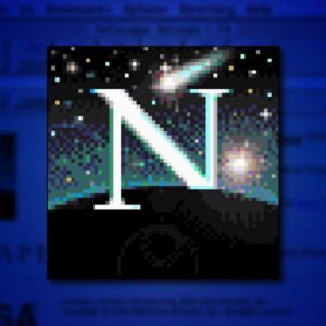 An early logo from the Netscape web browser that featured animated comets.
