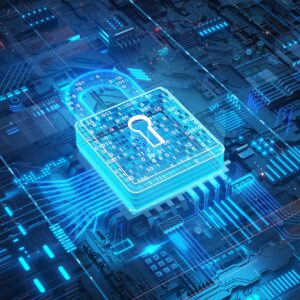 Illustration of a padlock on a circuit board