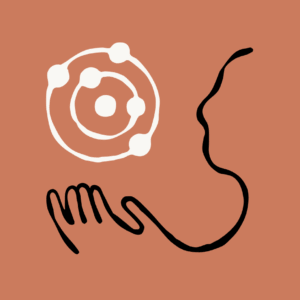 An abstract image of a human figure holding a solar system, or something, who knows