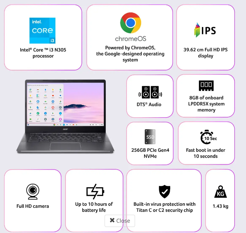 Acer Chromebook Plus Keyboard and Other Features